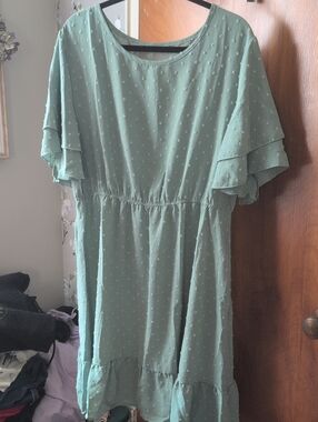 Mint Green Swiss Dot Ruffle Dress
